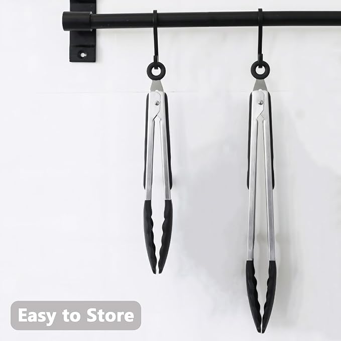 IOCBYHZ Kitchen Tongs for Cooking with Non-Stick Silicone Tips, 600°F Heat Resistant Silicone Cooking Food Tong Set Heavy Duty Stainless Steel Handle for Baking Grilling BBQ Salad Serving, 9" and 12"