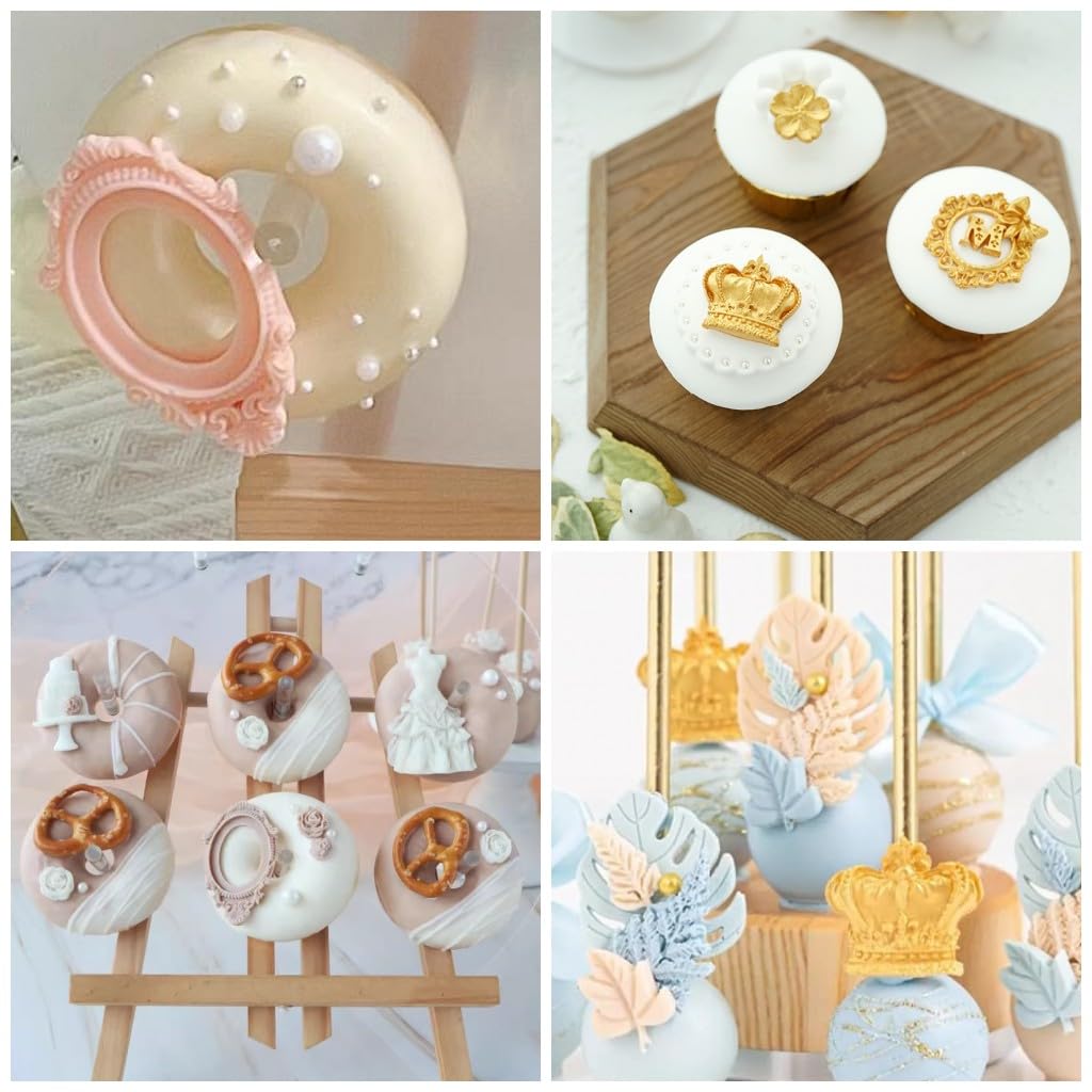 Vintage Picture Frame Fondant Mold Baroque Style Crown Rose Flower Silicone Mold for Chocolate Sugarcraft Cupcake Topper Jewelry Polymer Clay Crafting Projects