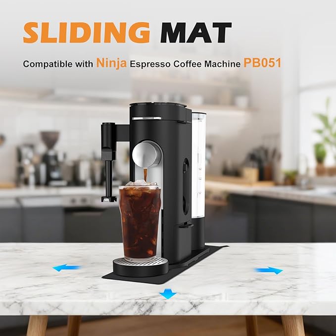 Xykzra Sliding Pad for Ninja Single Serve Coffee Maker PB051 and PB041, Anti Slip Base Sliding Mat for Fast Moving, with Hanging Strap, Accessories Fit for Ninja Coffee Machine PB051/PB041, Black