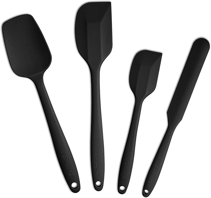 JXWING 4-Piece Silicone Spatula Set with Stainless Steel Core, Black