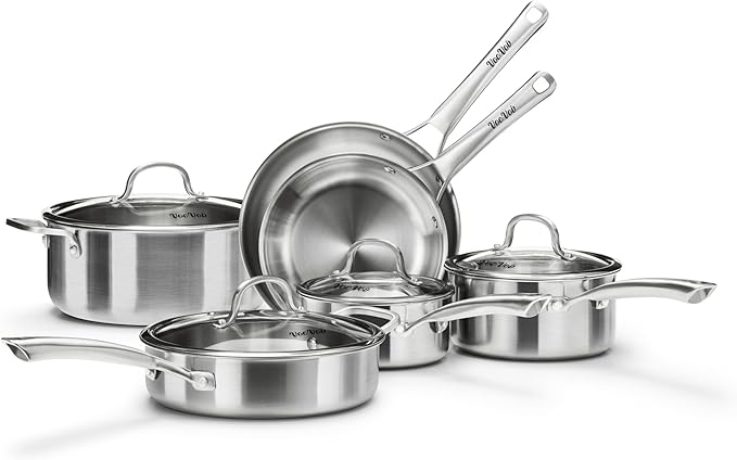 Stainless Steel Cookware Set,Tir-Ply Pots and Pans Set,13 Pcs Stainless Steel Induction Kitchen Cookware Sets,PFOA Free, Frying Pans, Butter warmer,Saute Pan & Stock Pot,Compatible with All Cooktops