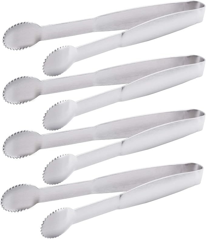 HINMAY Mini Tongs 5-3/4 Inch Stainless Steel Small Serving Tongs, Set of 4