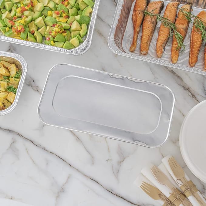 Restaurantware Aluminum Pan Cover 25 Count 12.69 x 6.56 Inch Oven Friendly Disposable Pan Lid 1/3 Size Foil Lid Temperature-Sealing Silver For Catering And Food Storage