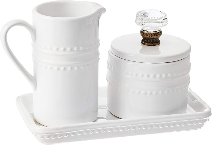 Mud Pie 47800002 Farmhouse Inspired Vintage Doorknob Cream and Sugar Set, One Size, White
