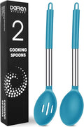 Pack of 2 Large Silicone Cooking Spoons, BPA Free Kitchen Scoops (Blue)