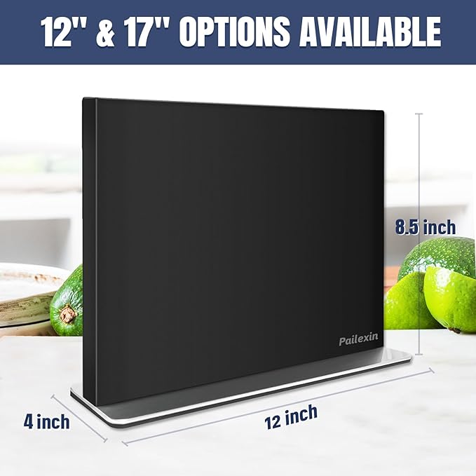 Pailexin Magnetic Knife Block Without Knives—Black Stainless Steel Double-Sided Magnetic Knife Holder Stand with Strong Magnets, Knife Storage Organizer for Kitchen Counter top