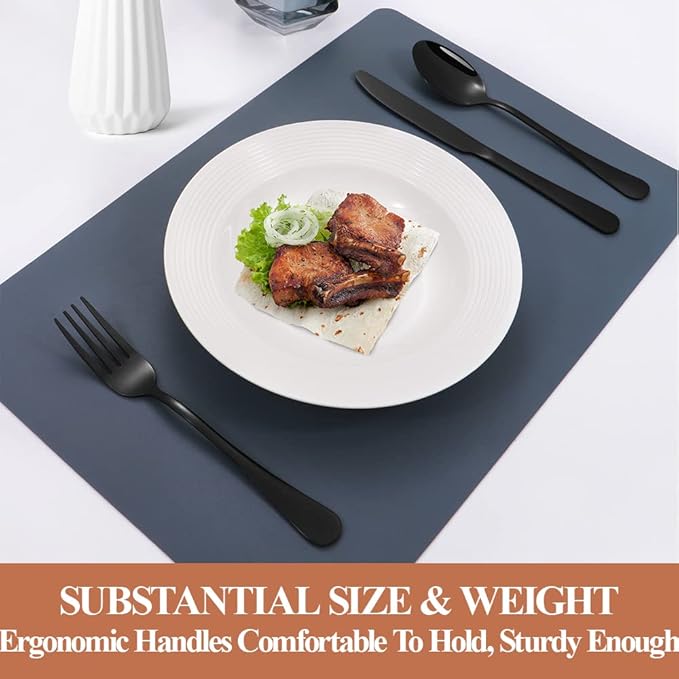 50 Pcs Black Silverware Set for 10, Food Grade Stainless Steel Flatware Set, Eating Utensils Sets Include Fork/Knife/Spoon, Reusable Cutlery Set for Home Kitchen, Dishwasher Safe, Round Edge