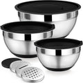 P&P CHEF Mixing Bowl with Lid Set of 3, Stainless Steel Salad Bowls, Black