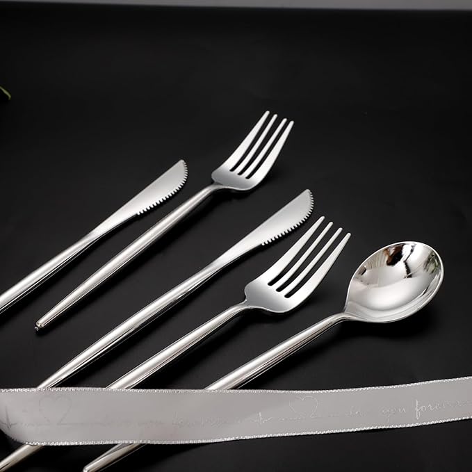 SUT 300PCS Silver Cutlery Set, Heavy Duty Disposable Utensils Include 100 Forks, 100 Spoons and 100 Knives, Premium Flatware for Party, Wedding, Birthday and Catering Events