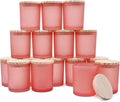 SHOWIN Thick Candle Jars for Making Candles 16 Pcs, 7 OZ Empty Jars with Wood Lids for Candle Making, Sample Container, Frosted Pink