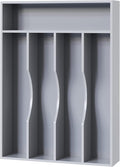 Bellsal Grey Utensil Organizer 10 Inch Silverware Tray for Drawer Utensil Holder Cutlery Organizer Kitchen Drawer Organizer 5 Compartment Small Narrow Bamboo