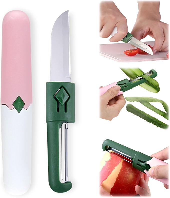 2 in 1 stainless steel Paring knife Peeler; fruit peeler; apple peeler; pear peeler, vegetable peeler, Kitchen Peeler (2, Pink White)