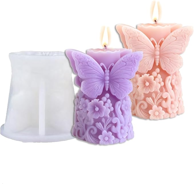 LEDNICA Flower Silicone Candle Molds, 3D Butterfly Silicone Molds for Soap Wax Resin Casting, DIY Floral Art Craft for Home Wedding Decor Gifts (White1)