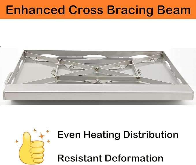 DEWOSEN Universal Stainless Steel Griddle Flat Top Plate Grill-Top Griddle Pan with Even Heating Cross Bracing for BBQ Charcoal/Gas Grills, Camping, Tailgating, and Parties (17"*13")