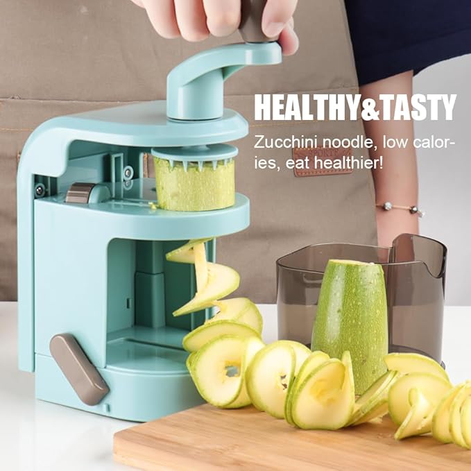 Badelite Vegetable Spiralizer 4-IN-1 Rotating Blade Veggie Spiralizer Zucchini Noodle Maker with Strong Suction Cup Spiral Vegetable Cutter Slicer - Blue