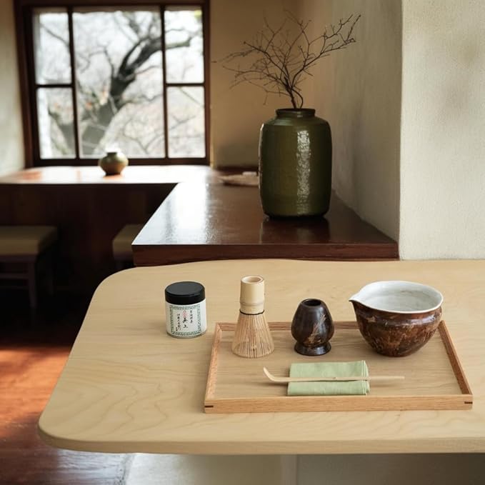 WUSEI Matcha Set with Handmade Ceramic Bowl & Bamboo Whisk, Dark Brown,6-Pc