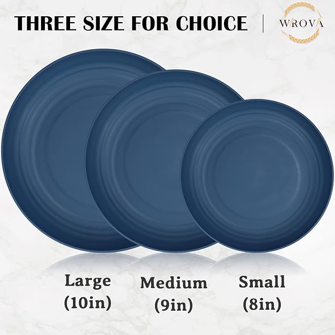 Wrova Wheat Straw Plates - 9 Inch Unbreakable Dinner Plates Set of 8 - Dishwasher & Microwave Safe Plastic Plates Reusable - Lightweight Plates for kitchen,camping (Colorful Series)