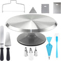 hvominxs Aluminium Cake Turntable Set with Revolving 12 Inch Cake Stand for Decorating, Offset Spatula, Cake Server, Stainless Steel Frosting Icing Smoother, Pastry Bags and Other Baking Tools（16Pcs）