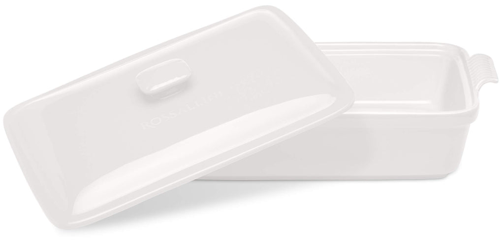 ROSSALLINI Stoneware Casserole Dish Bakeware Set with Lid, Covered Rectangular Dinnerware, Large 3.2 Quart, 11 by 9 Inch, Bianco [White]