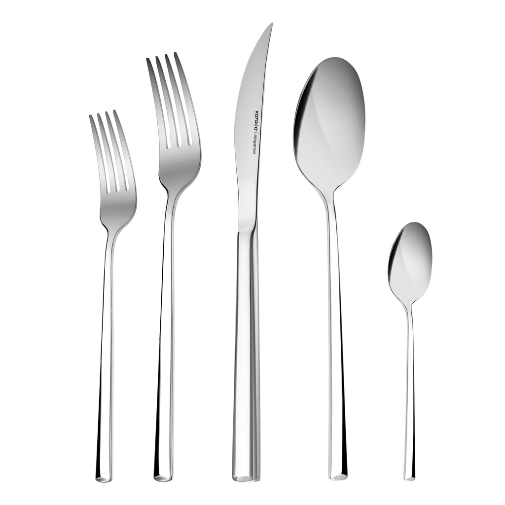 Karaca Tivoli 60 Pieces Cutlery Set for 12 Person - Forks, Spoon, Knives Silverware Sets - Modern Silver Flatware - Stainless Steel Kitchen Utensils Tableware Set - Dishwasher Safe