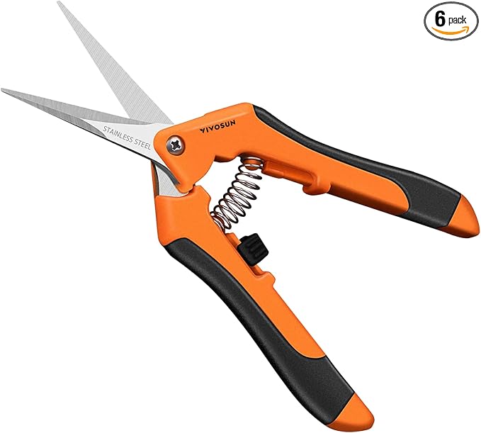 VIVOSUN 6.5 Inch Garden Scissors, Orange Pruning Shears for Plants, 6-Pack