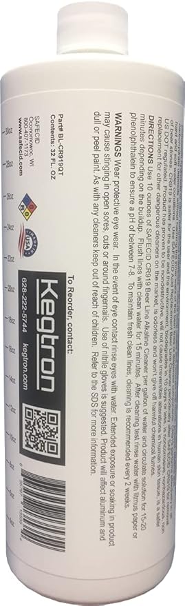 Safecid Alkaline Beer Line Cleaner 32 Fl Oz - Powerful & Safe - Biodegradable Draft System Cleanser