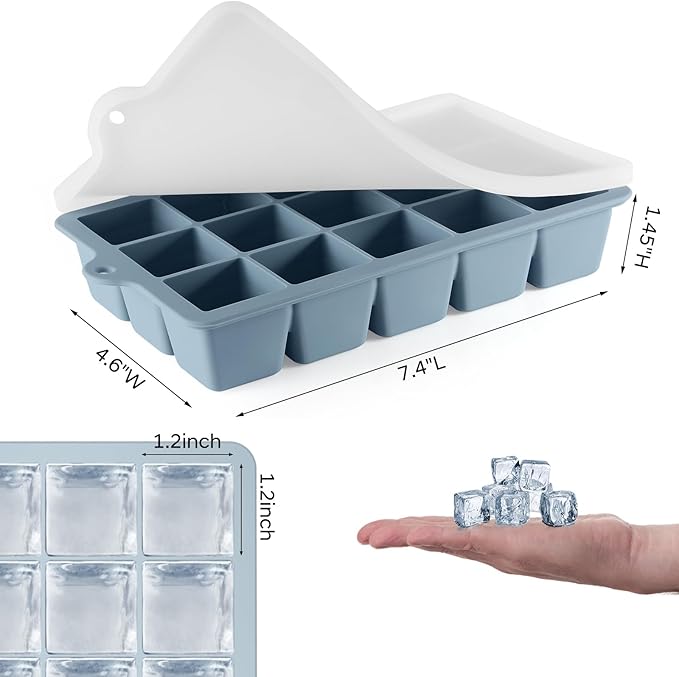 Silicone Ice Cube Tray 2 Pack, HANCELANT Ice Cube Mold, Ice Trays for Freezer with Lid for Whiskey, Cocktail, Drinks and Food, Freezer, BPA Free, Easy Release
