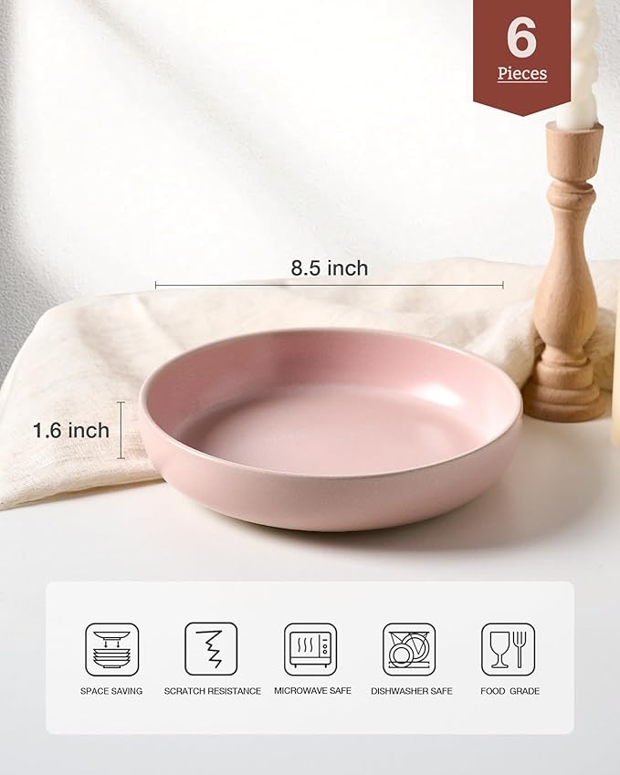 famiware Milkyway 33 oz Pasta Bowls Set of 6, Light Pink