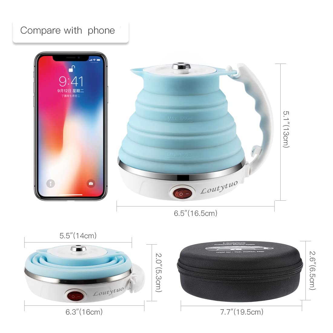 Food Grade Silicone Portable Collapsible Electric Travel Kettle