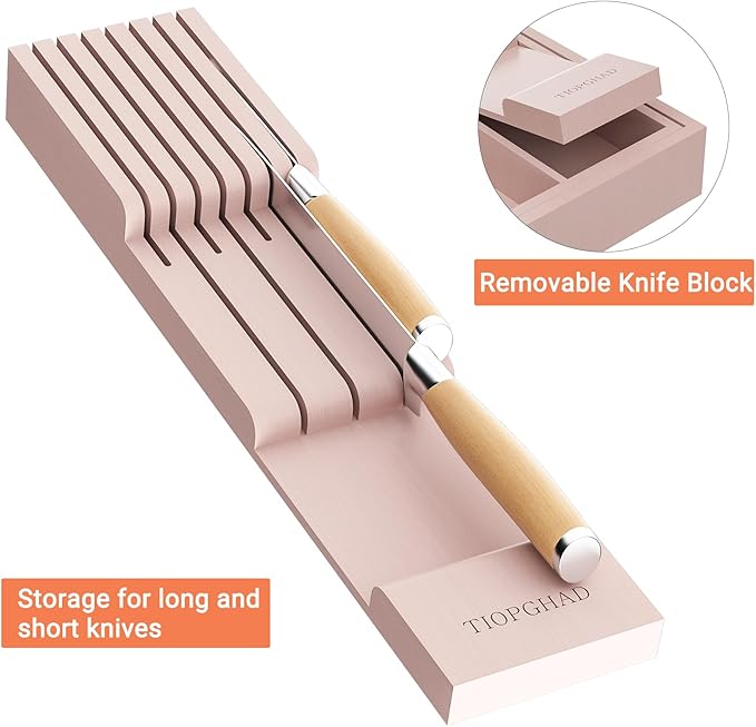 TIOPGHAD Expandable Bamboo Silverware Drawer Organizer Tray, Grey Pink