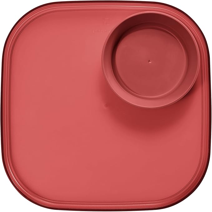 Madesmart Dipware Reusable Dining Plate, Serving Tray for Appetizers and Snacks, Sandwiches, Hummus, Sauces, Stackable & Removable Dip Bowl, Red