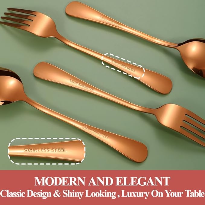 40 Pcs Rose Gold Silverware Set for 8, Food Grade Stainless Steel Flatware Set, Eating Utensils Sets Include Fork/Knife/Spoon, Reusable Cutlery Set for Home Kitchen, Dishwasher Safe, Round Edge