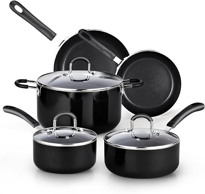 Cook N Home 8-Piece Nonstick Pot and Pan Set with Lid Induction Compatible