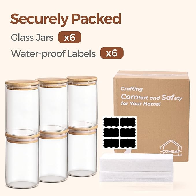 ComSaf Glass Storage Containers wtih Lids 1 Qt, Set of 6 Food Storage Jars