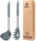 BUNDLEPRO Silicone Pasta Fork and Ladle Spoon Set, 2 Pack, Gray