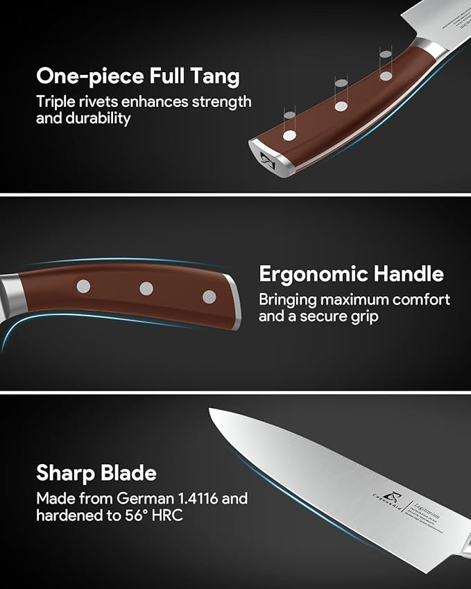 CoquusAid Knife Set, Upgrade 15 Pcs Knife Block Set with Widened Ventilated Slot, German Stainless Steel Kitchen Knives Set with Sharpener, Professional Chef Knives Set, Full Tang Ergonomic Handle