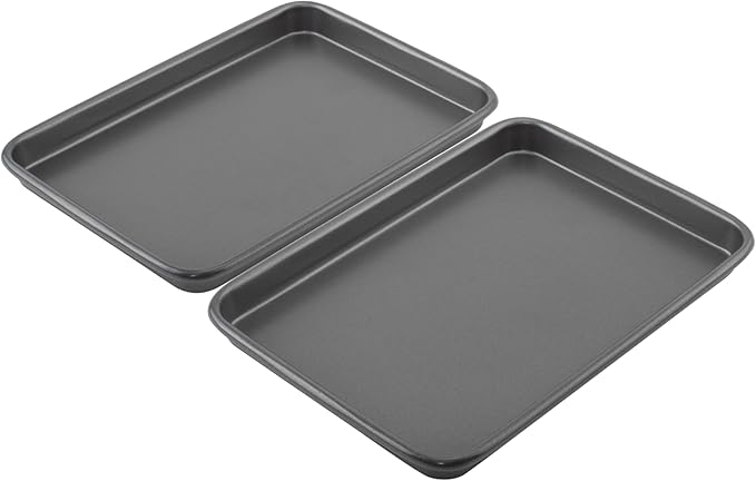 GoodCook Everyday Toaster Oven Mini Baking Sheets Set of 2 Set of 2 Heavy-Gauge Steel Baking Pans with Scratch-Resistant Nonstick, 9 x 6.2-Inch, Gray