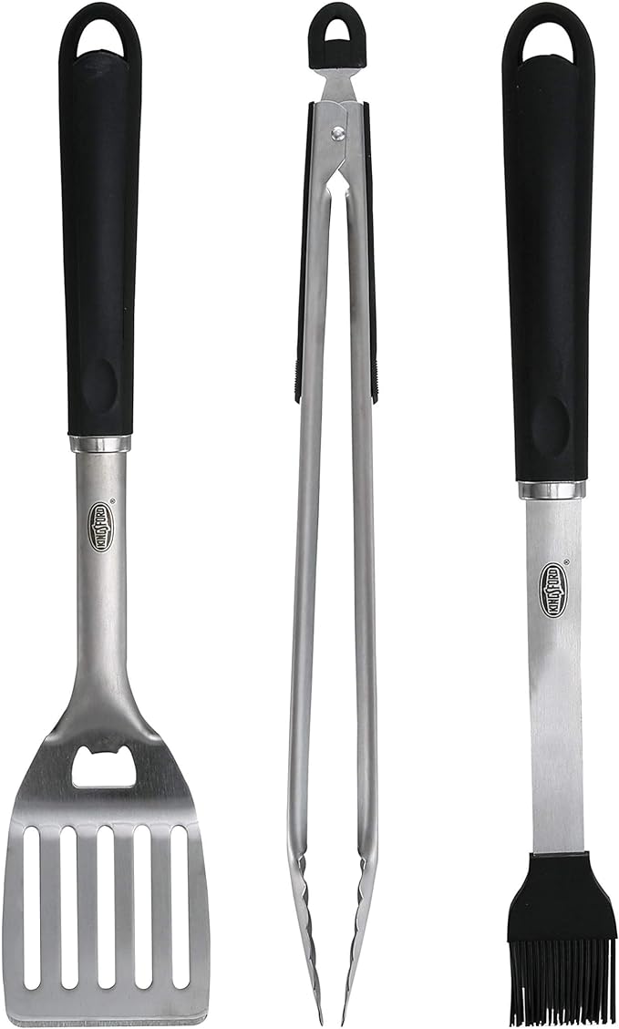 Kingsford Stainless Steel 3-Piece BBQ Tool Set | Tongs, Basting Brush, Spatula | Rust-Resistant Grilling Tools
