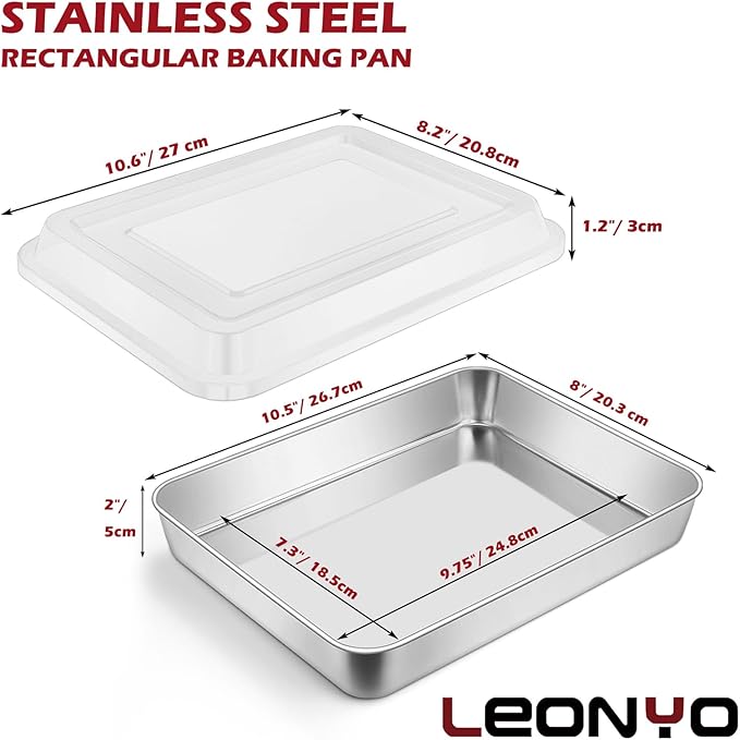 Leonyo Focaccia Bread Pan with Lid, 10.5x 8x 2 Inch Deep Cake Pan Sheet