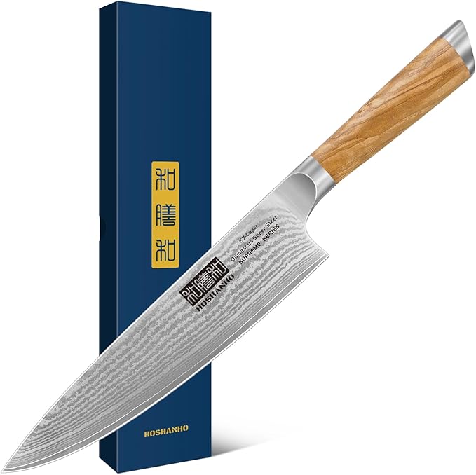 HOSHANHO Damascus Chef Knife 8", Sharp Kitchen Knife with Olive Wood Handle
