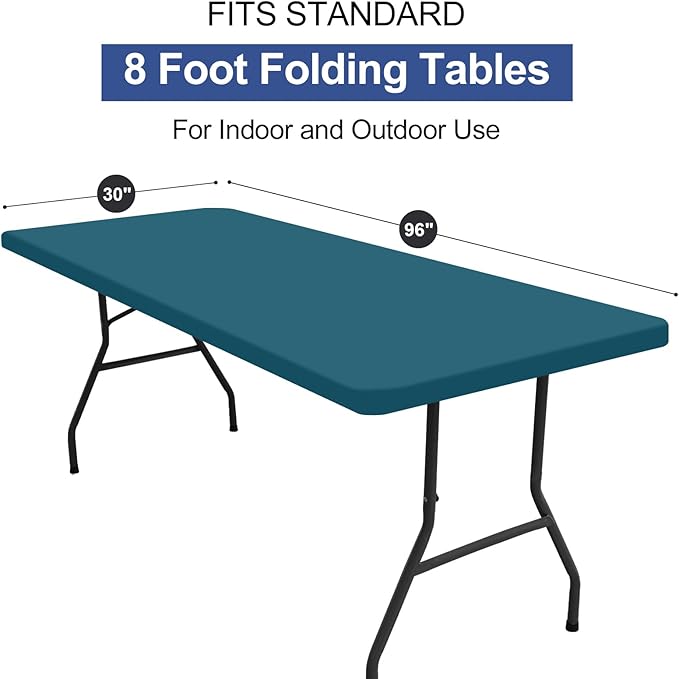 homing Rectangle Table Cloth Cover, Water-Resistant Polyester Elastic Fitted Tablecloth, Fits for 8 Foot Folding Tables, Washable Table Protector for Picnic, Camping, Outdoor (Peacock Blue, 30" x 96")