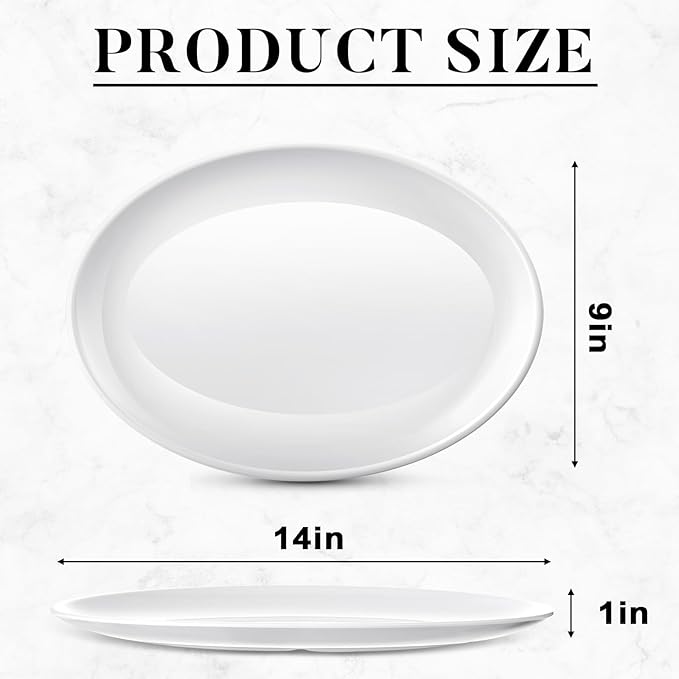 Dandat 24 Pack 14" Large Serving Platters Set Melamine Oval Plates Trays for Party Entertaining Wedding Food Display, White Serving Dish for Cookie Fruit Appetizers Dessert Sushi, Dishwasher Safe