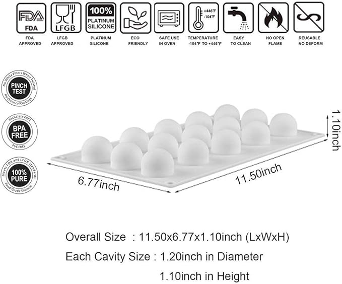 OCPO Kitchen 3D Mini Ball Silicone Mousse Cake Mold, 15 Cavities
