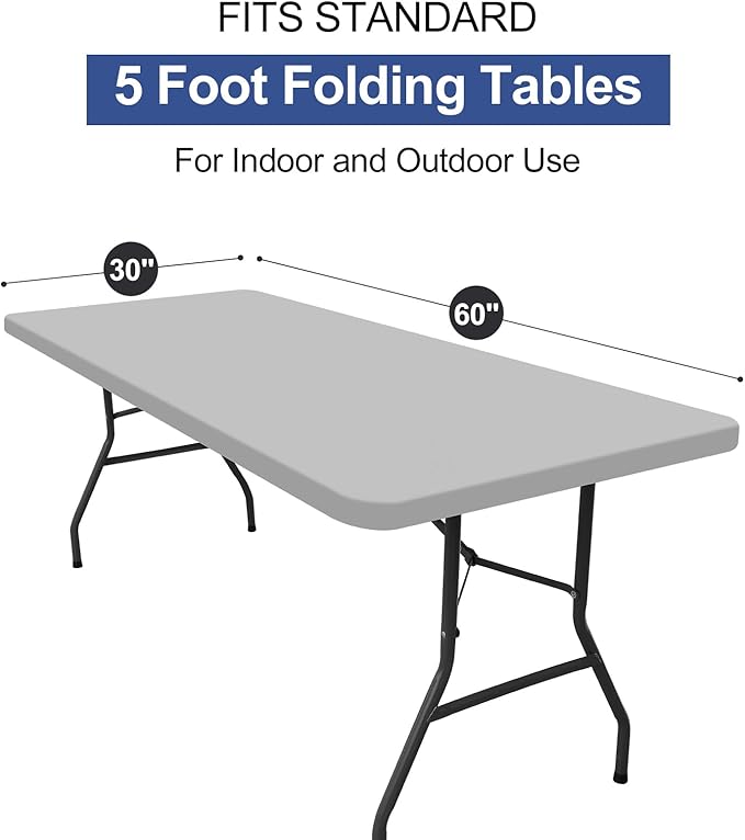 homing Rectangle Table Cloth Cover, Water-Resistant Polyester Elastic Fitted Tablecloth, Fits for 5 Foot Folding Tables, Washable Table Protector for Picnic, Camping, Outdoor (Light Grey, 30" x 60")