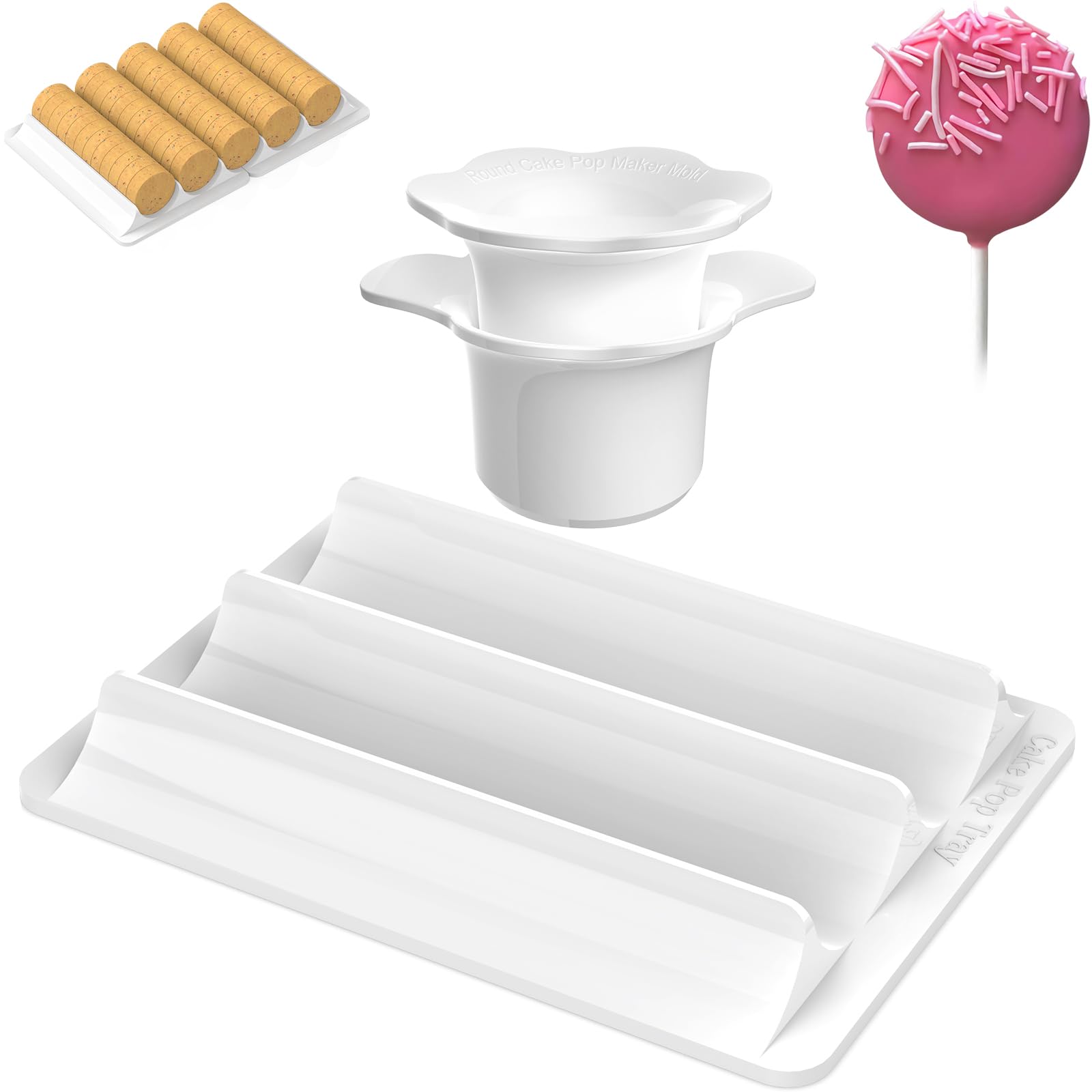 Cake Pop Molds Set, Circle Cake Pop Cutter and Pusher with Tray