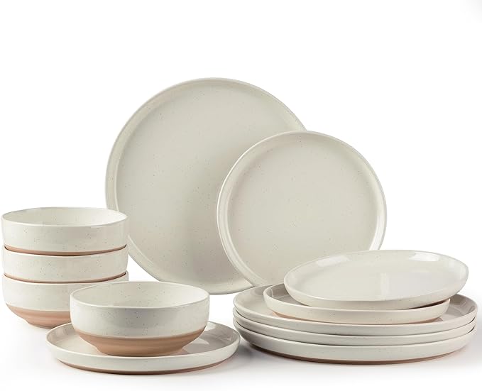 AmorArc Dinnerware Sets for 4, 12 Pieces Ceramic Plates and Bowls Set