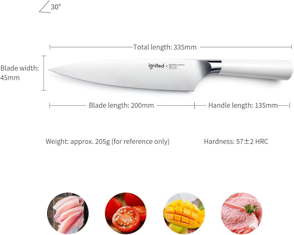 8 Inch Chef Knife – German Stainless Steel, Ivory White Handle