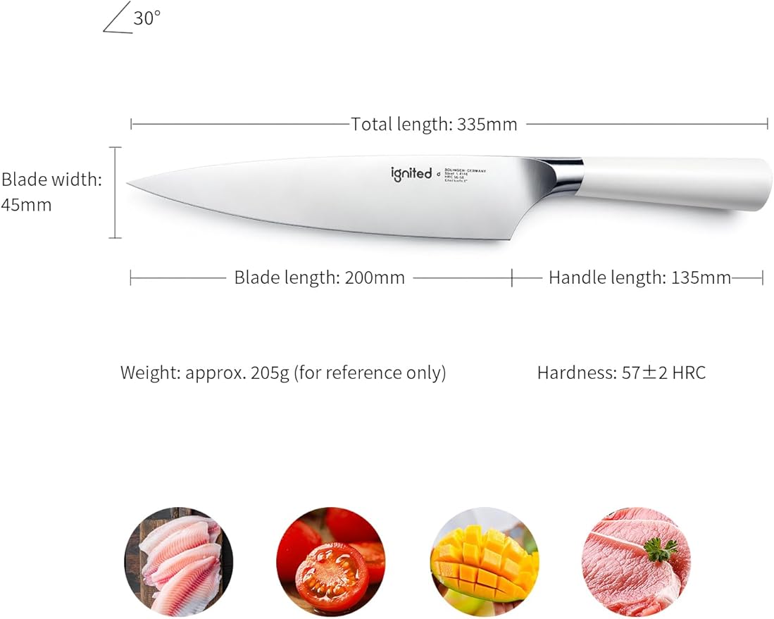 8 Inch Chef Knife – German Stainless Steel, Ivory White Handle