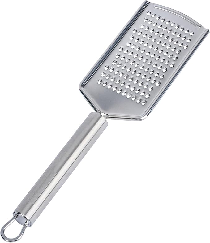 Restaurantware Stainless Steel Fine Cheese Grater - German Standard Lemon Zester with Ergonomic Handle, Sharp Blades, Dishwasher Safe - Handheld Kitchen Grater for Parmesan, Garlic, Ginger