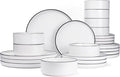 Famiware Nebula 24-Piece Dinnerware Set, White with Black Rim